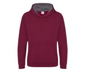 AWDIS JH03J - Sweat enfant capuche contrastée Burgundy/ Charcoal