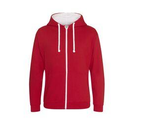 AWDIS JH053 - Sweat capuche zippé contrasté Fire Red/ Arctic White