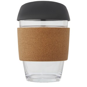 PF Concept 100665 - Lidan 360 ml:n lasinen kahvimuki borosilikaatista, korkkigrippi ja silikonikansi