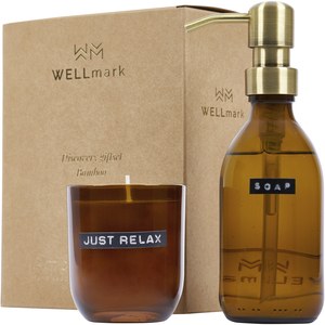 WELLmark 126308 - Wellmark Discovery 200 ml:n käsisaippua-annostelija ja 150 g tuoksukynttiläsetti – bambun tuoksu