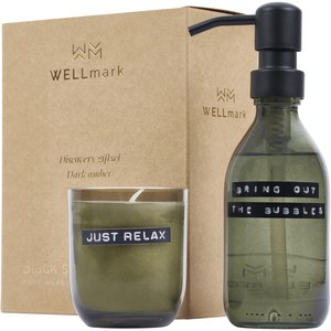WELLmark 126311 - Wellmark Discovery 200 ml:n käsisaippua-annostelija ja 150 g tuoksukynttiläsetti – tumman meripihkan tuoksu